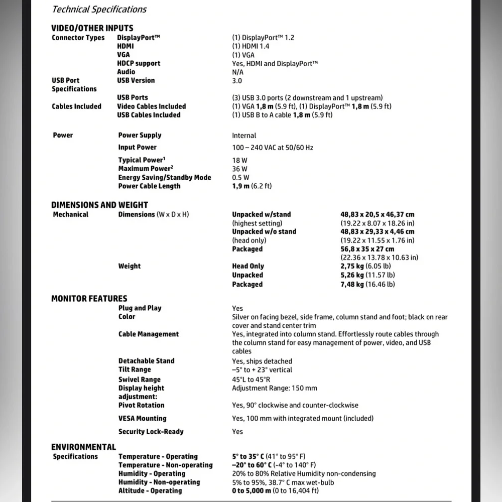 NOT FOR SALE: New in Original Box hp EliteDisplay E223 55cm 21.5-in Gray Monitor